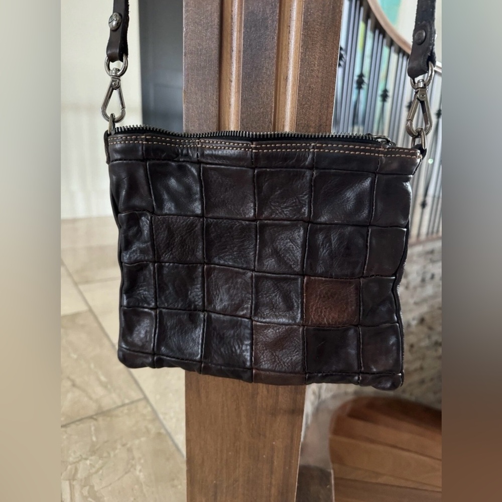 Campomaggi Free People Dark Brown Distressed Leather Patchwork Crossbody Bag
